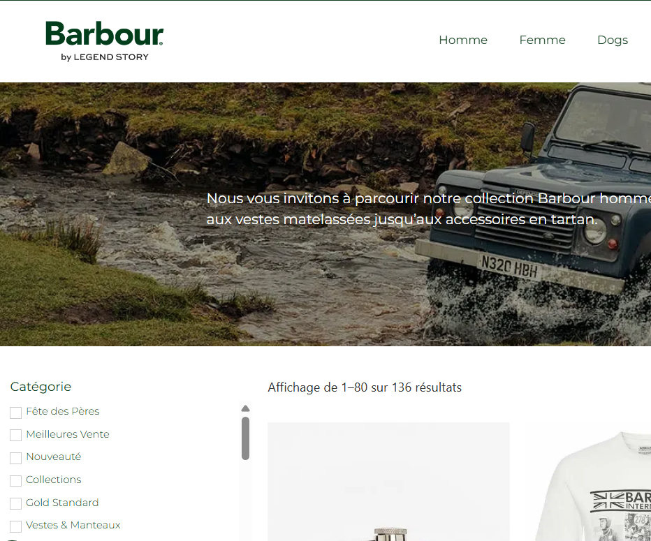 Site e-commerce Barbour LegendStory